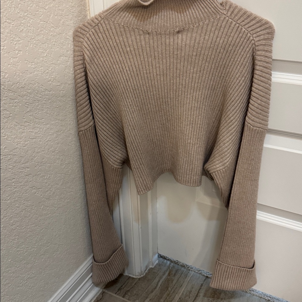 Zara Mock Neck Ribbed Sweater Tan Size - Picture 6 of 10